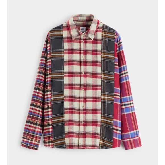 🎉 NEW LISTING EUC Zara Men's Red and Black Plaid Button Down Shirt, Large - Picture 1 of 14